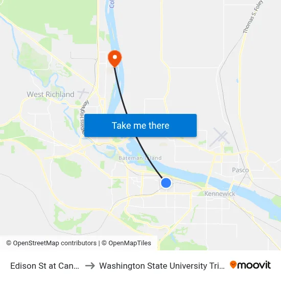 Edison St at Canal Dr to Washington State University Tri-Cities map
