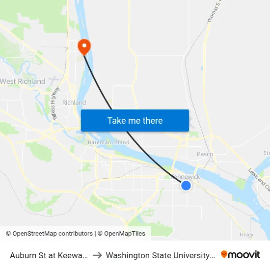 Auburn St at Keewaydin Dr to Washington State University Tri-Cities map