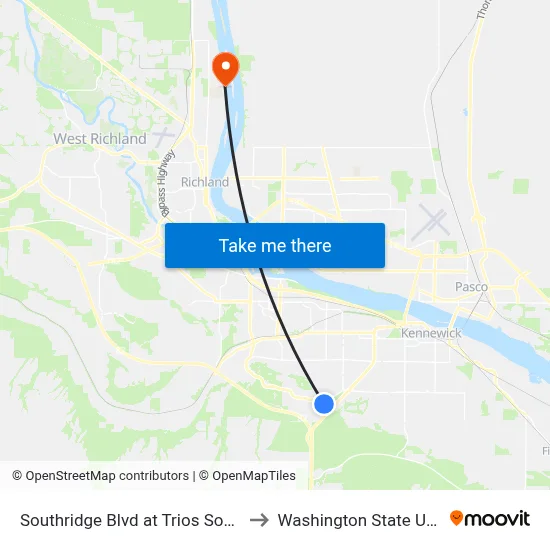 Southridge Blvd at Trios Southridge Hospital South to Washington State University Tri-Cities map