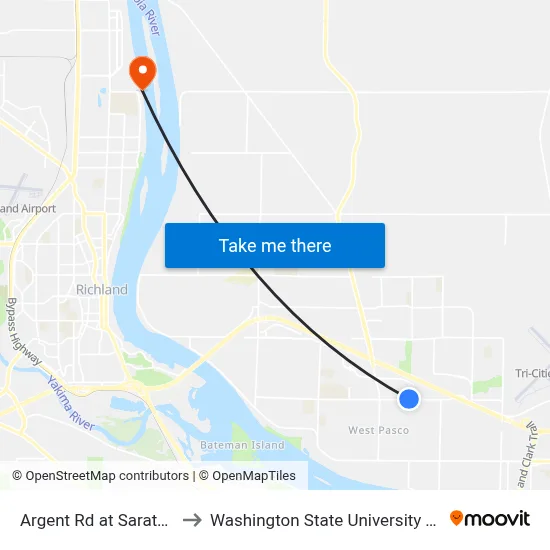 Argent Rd at Saratoga Ln to Washington State University Tri-Cities map