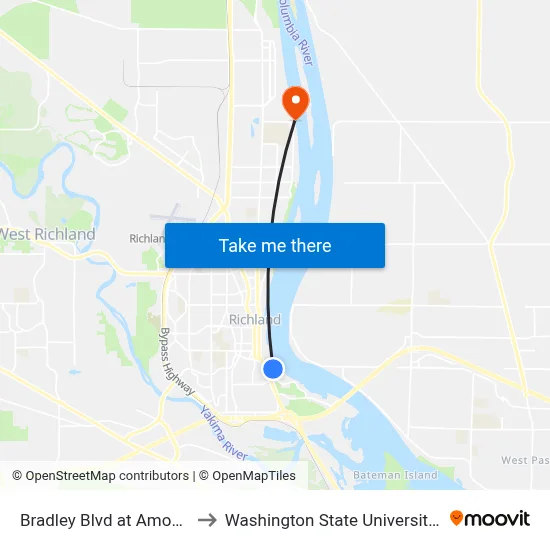 Bradley Blvd at Amon Park Dr to Washington State University Tri-Cities map