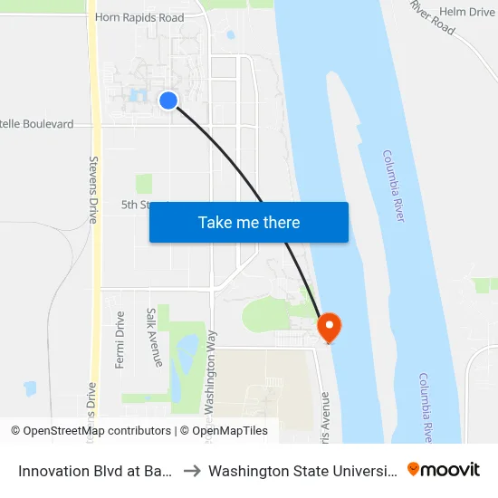 Innovation Blvd at Battelle Blvd to Washington State University Tri-Cities map