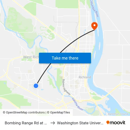 Bombing Range Rd at Northlake Dr to Washington State University Tri-Cities map