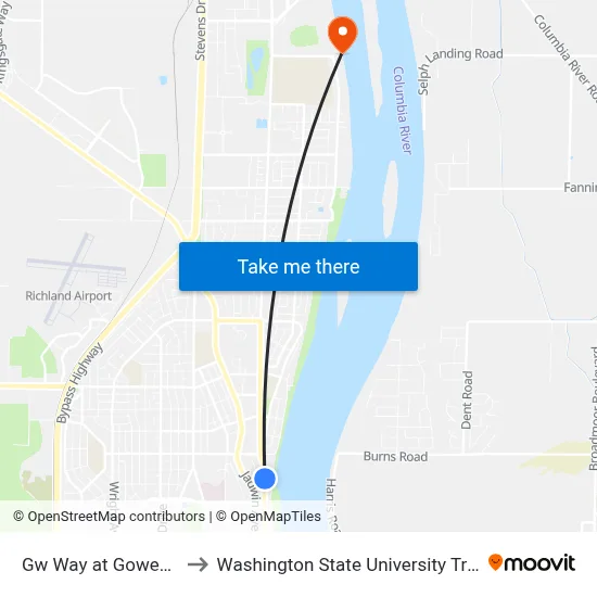 Gw Way at Gowen Ave to Washington State University Tri-Cities map