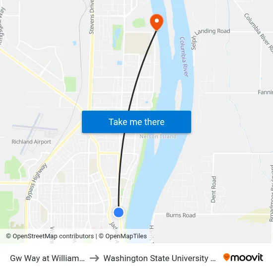 Gw Way at Williams Blvd to Washington State University Tri-Cities map