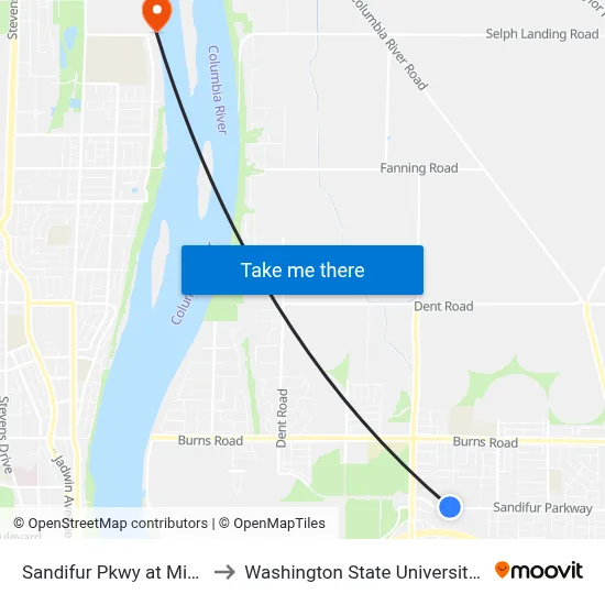 Sandifur Pkwy at Midland Ln to Washington State University Tri-Cities map