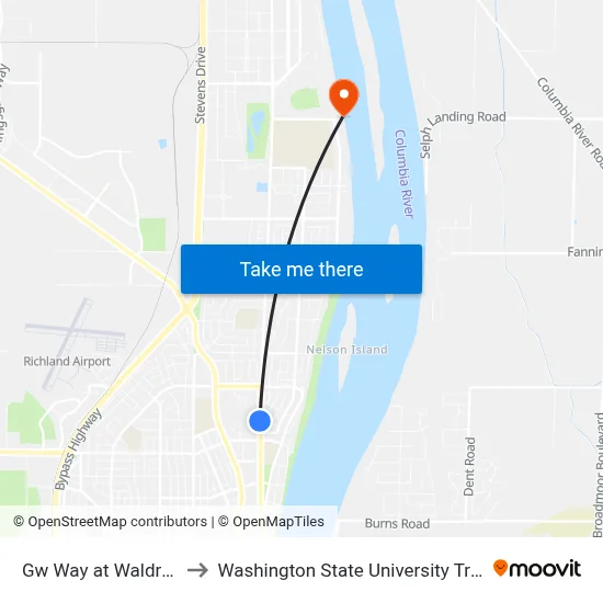 Gw Way at Waldron St to Washington State University Tri-Cities map
