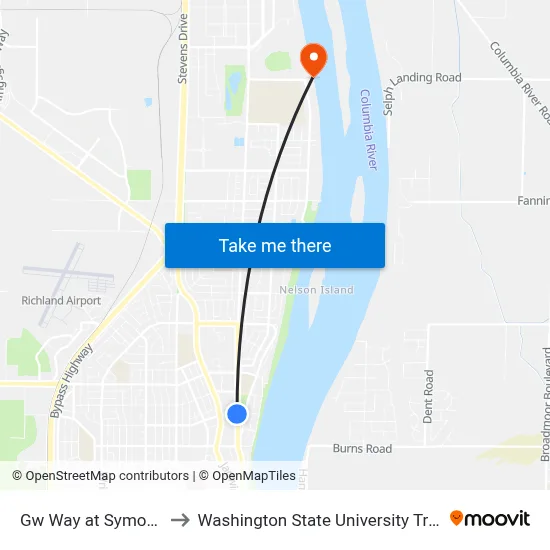 Gw Way at Symons St to Washington State University Tri-Cities map