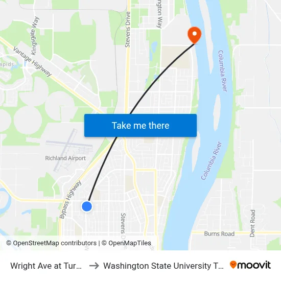 Wright Ave at Turner St to Washington State University Tri-Cities map