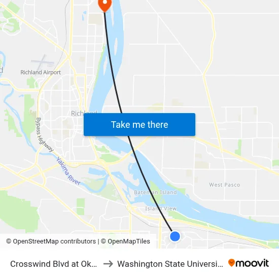Crosswind Blvd at Okanagan Pl to Washington State University Tri-Cities map