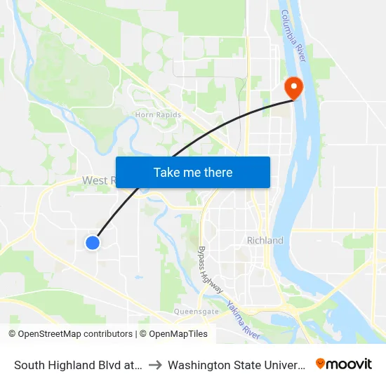 South Highland Blvd at Phoebe Ln to Washington State University Tri-Cities map