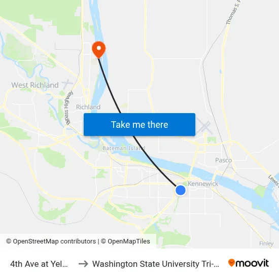 4th Ave at Yelm St to Washington State University Tri-Cities map