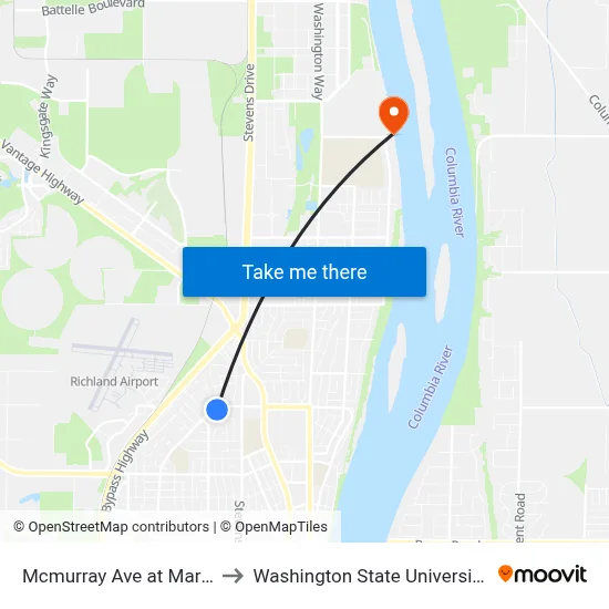 Mcmurray Ave at Marshall Ave to Washington State University Tri-Cities map
