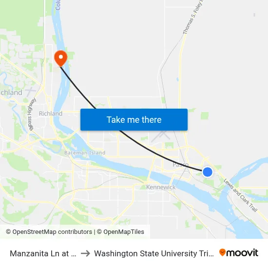Manzanita Ln at A St to Washington State University Tri-Cities map