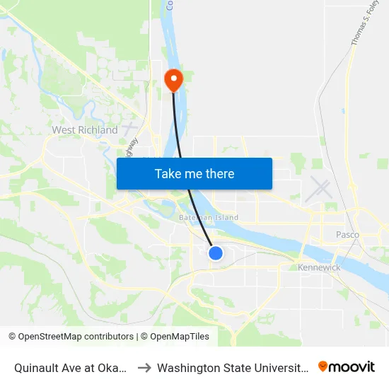 Quinault Ave at Okanogan Pl to Washington State University Tri-Cities map