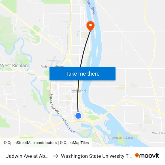 Jadwin Ave at Abbot St to Washington State University Tri-Cities map