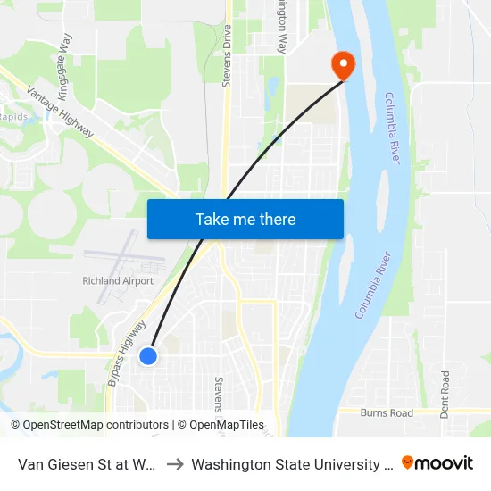 Van Giesen St at Wright St to Washington State University Tri-Cities map