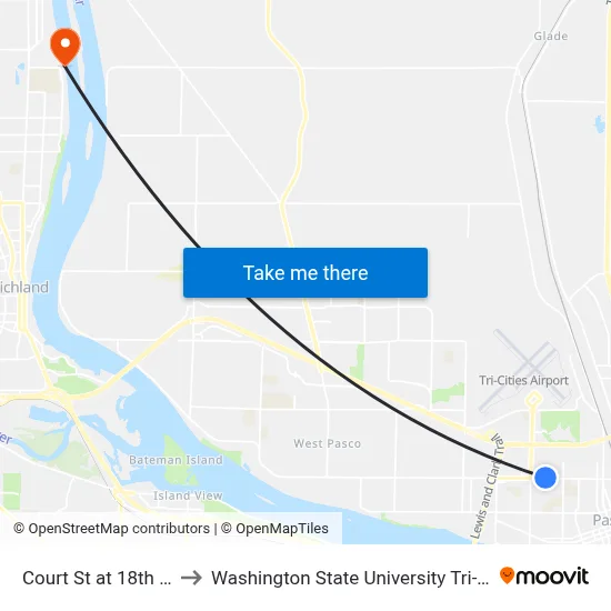 Court St at 18th Ave to Washington State University Tri-Cities map