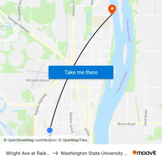 Wright Ave at Raleigh St to Washington State University Tri-Cities map