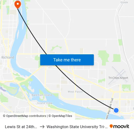 Lewis St at 24th Ave to Washington State University Tri-Cities map