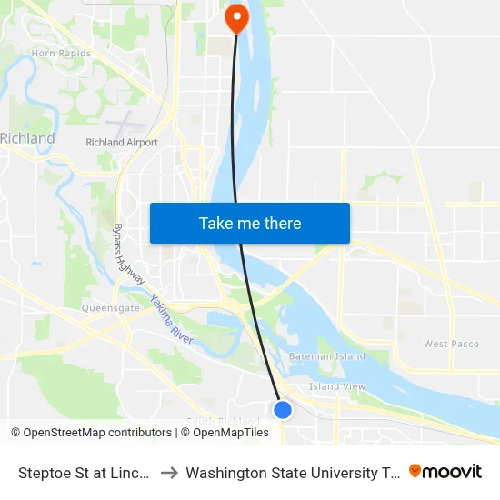 Steptoe St at Lincoln Dr to Washington State University Tri-Cities map
