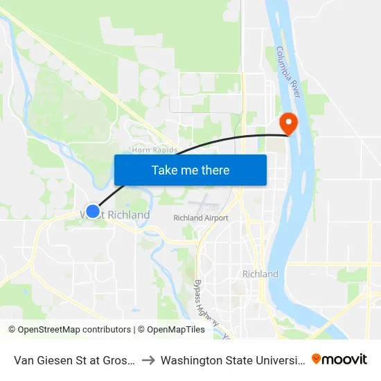 Van Giesen St at Grosscup Blvd to Washington State University Tri-Cities map