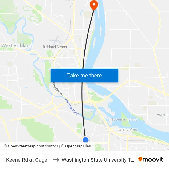 Keene Rd at Gage Blvd to Washington State University Tri-Cities map