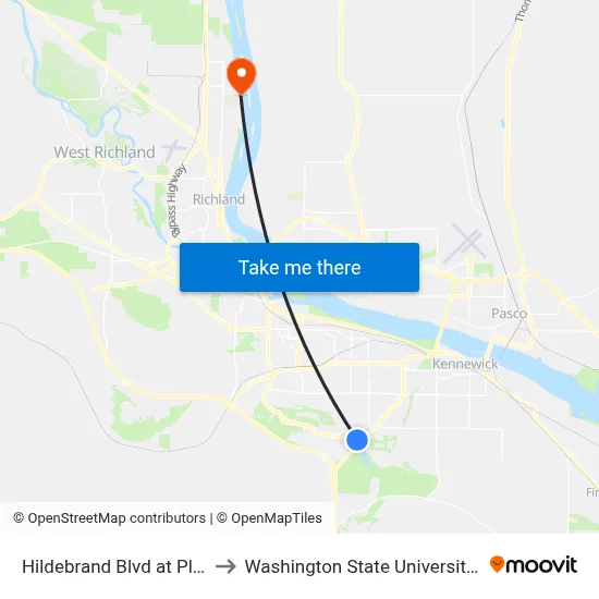 Hildebrand Blvd at Plaza Way to Washington State University Tri-Cities map