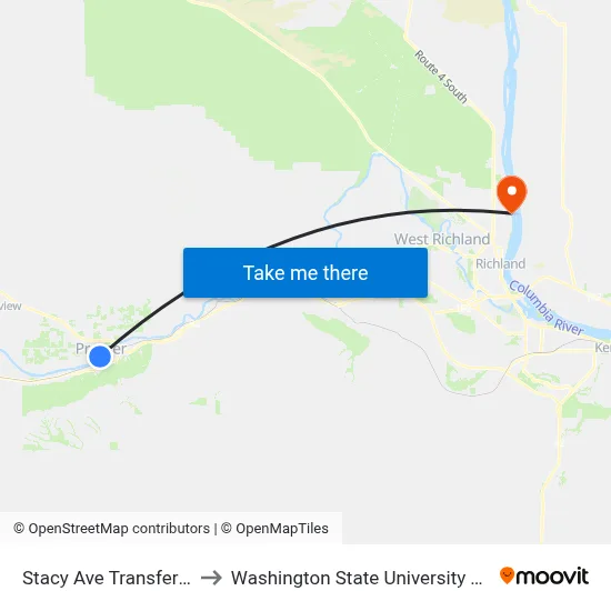 Stacy Ave Transfer Point to Washington State University Tri-Cities map