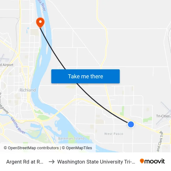 Argent Rd at Rd 52 to Washington State University Tri-Cities map