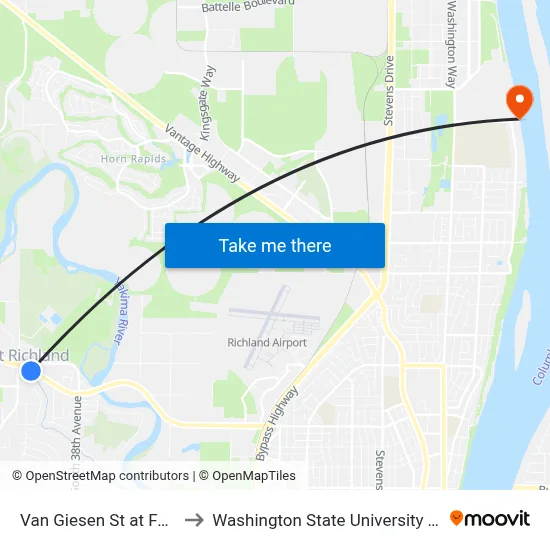 Van Giesen St at Fallon Pl to Washington State University Tri-Cities map