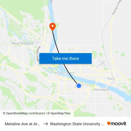 Metaline Ave at Arthur St to Washington State University Tri-Cities map