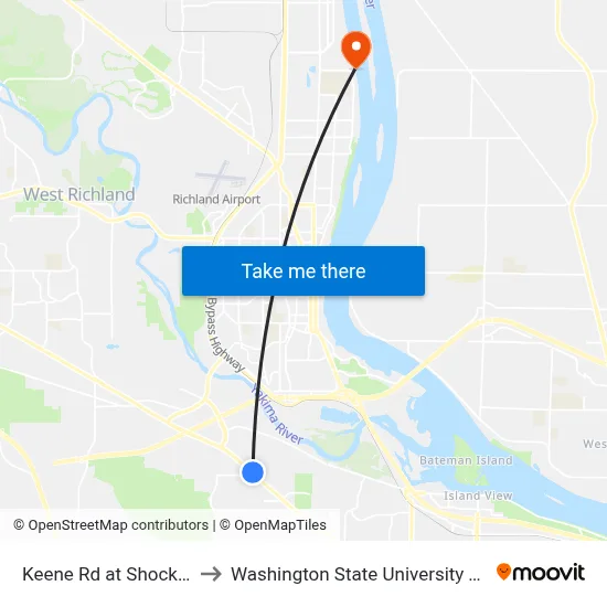 Keene Rd at Shockley Rd to Washington State University Tri-Cities map