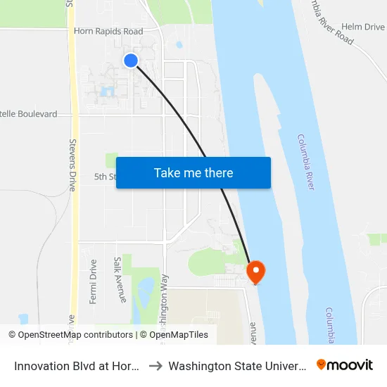 Innovation Blvd at Horn Rapids Rd to Washington State University Tri-Cities map