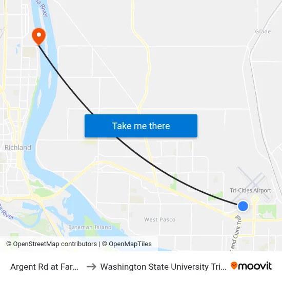 Argent Rd at Farm Rd to Washington State University Tri-Cities map