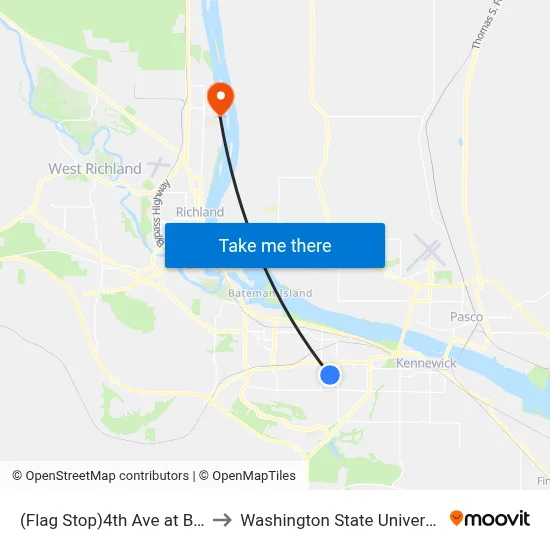 (Flag Stop)4th Ave at Buchanan Ct to Washington State University Tri-Cities map