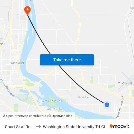 Court St at Rd 44 to Washington State University Tri-Cities map