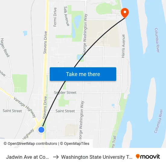 Jadwin Ave at Coast St to Washington State University Tri-Cities map