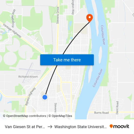 Van Giesen St at Perkins Ave to Washington State University Tri-Cities map