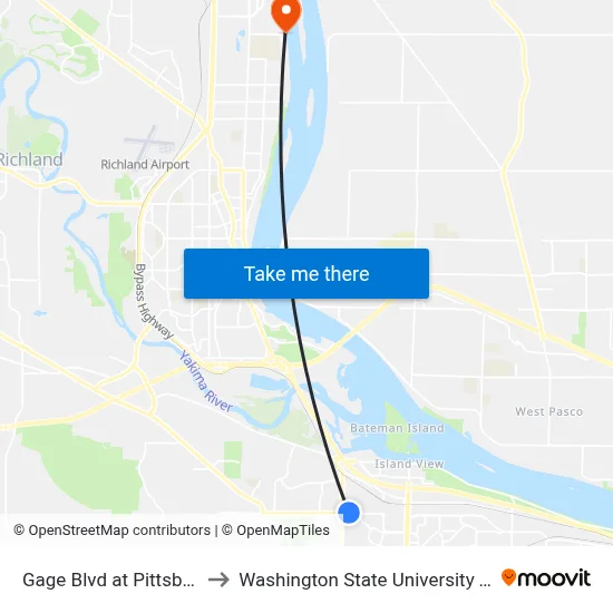 Gage Blvd at Pittsburgh St to Washington State University Tri-Cities map