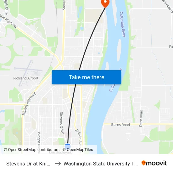 Stevens Dr at Knight St to Washington State University Tri-Cities map