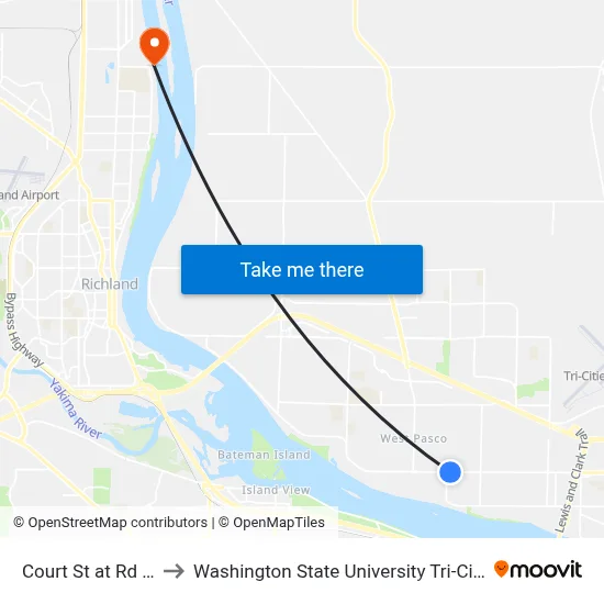 Court St at Rd 60 to Washington State University Tri-Cities map