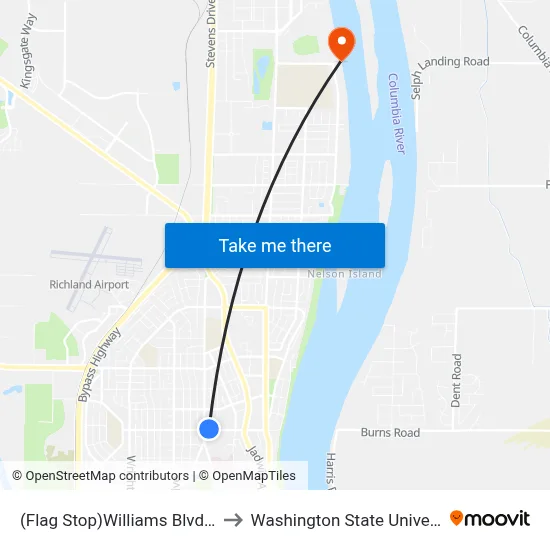 (Flag Stop)Williams Blvd at Stevens Dr to Washington State University Tri-Cities map