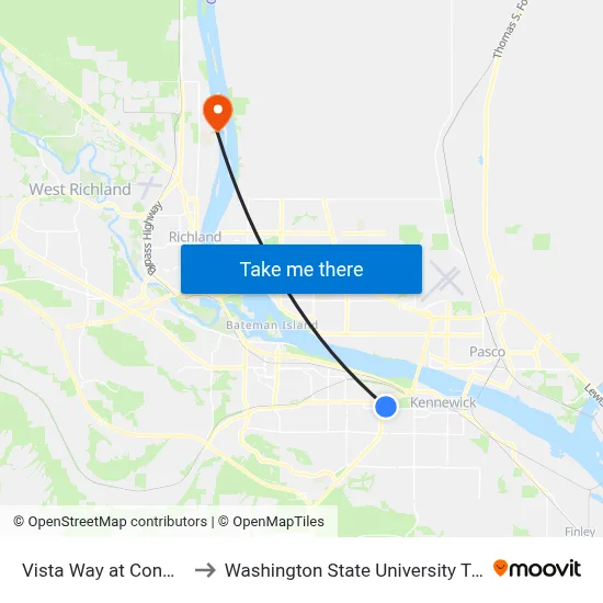 Vista Way at Conway St to Washington State University Tri-Cities map