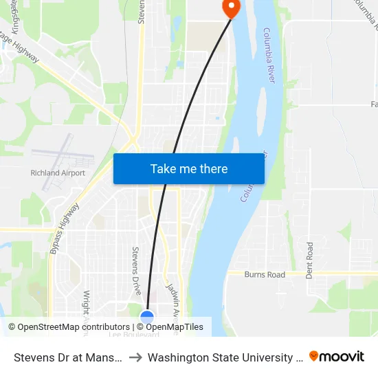 Stevens Dr at Mansfield St to Washington State University Tri-Cities map