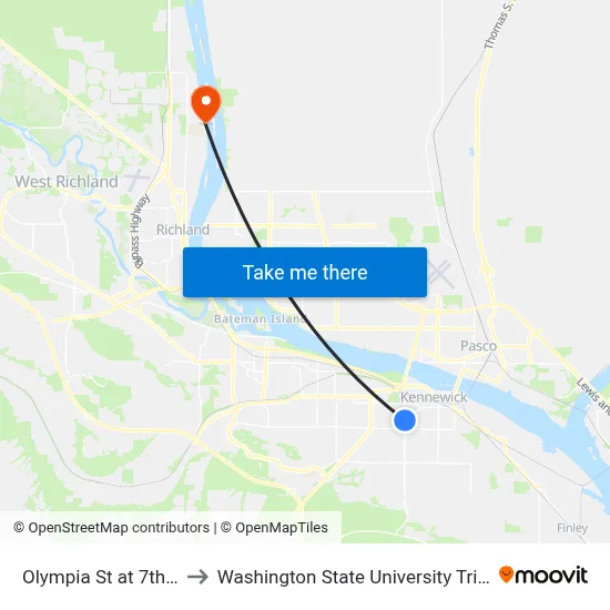 Olympia St at 7th Ave to Washington State University Tri-Cities map