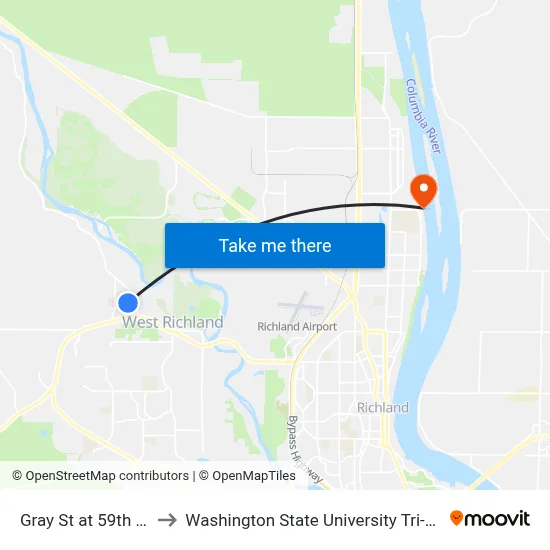 Gray St at 59th Ave to Washington State University Tri-Cities map