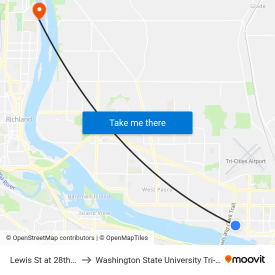Lewis St at 28th Ave to Washington State University Tri-Cities map