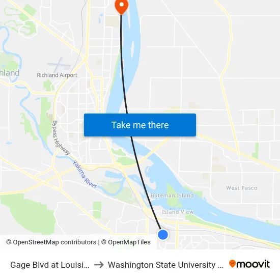 Gage Blvd at Louisiana St to Washington State University Tri-Cities map