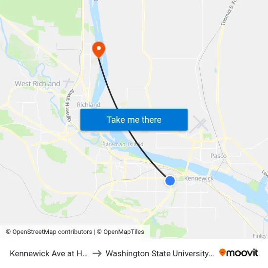 Kennewick Ave at Hwy 395 to Washington State University Tri-Cities map